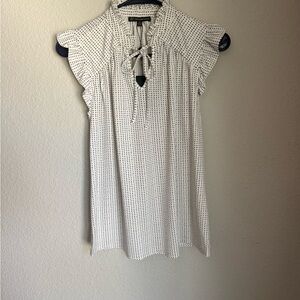 Adrianna Papell White Blouse with Black Dot Tie-Neck